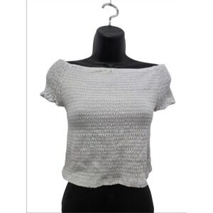 Icon Apparel Smocked Tube Top White Large Cap Sleeve Textured Crop Blouse